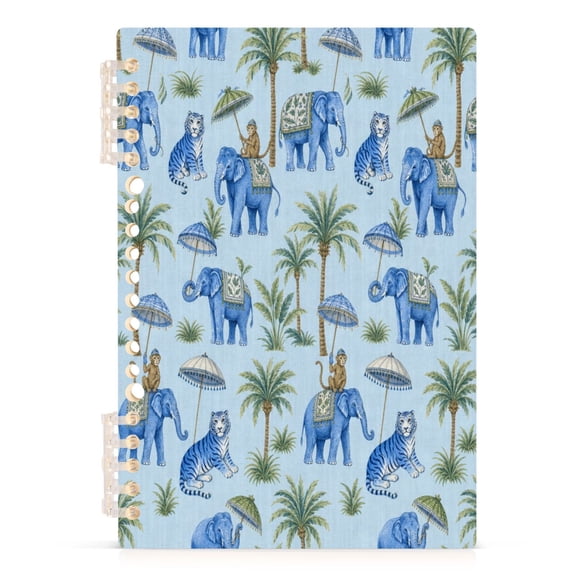 A5 Spiral Notebook 60 Sheets 80gsm Paper Ruled Journal Blue Elephant Pattern