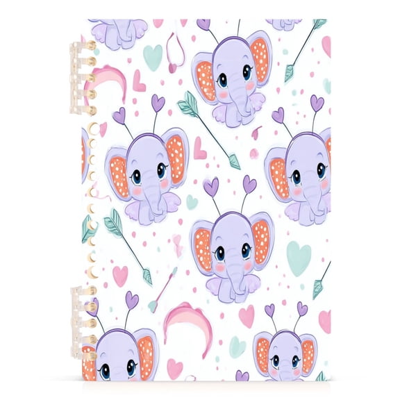 A5 Spiral Notebook 60 Sheets 80gsm Paper Ruled Journal Cute Purple Elephant