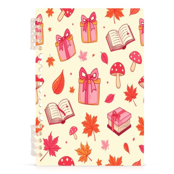 A5 Spiral Notebook 60 Sheets 80gsm Paper Ruled Journal Gift Box and Mushroom Pattern