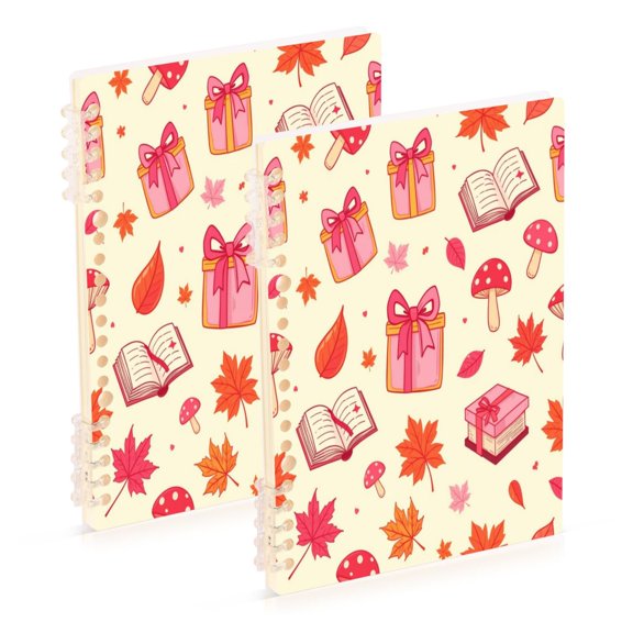 A5 Spiral Notebook 60 Sheets 80gsm Paper Ruled Journal Gift Box and Mushroom Pattern