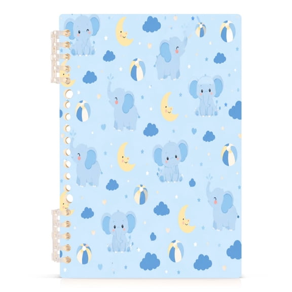 A5 Spiral Notebook 60 Sheets 80gsm Paper Ruled Journal Light Blue Small Elephant Pattern