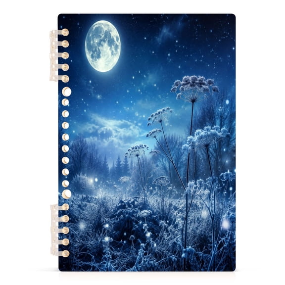 A5 Spiral Notebook 60 Sheets 80gsm Paper Ruled Journal Moonlit Frosty Forest Night
