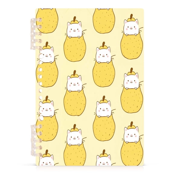 A5 Spiral Notebook 60 Sheets 80gsm Paper Ruled Journal Pear and Kitten