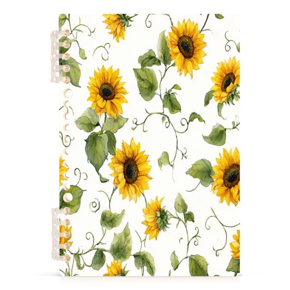 A5 Spiral Notebook 60 Sheets 80gsm Paper Ruled Journal Sunflowers and Curly Vines Pattern