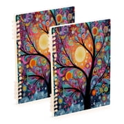 A5 Spiral Notebook 60 Sheets Diary Removable & Adjustable Wire Binding Journey Note 80g Paper Beautiful Abstract Tree Painting 2PCS
