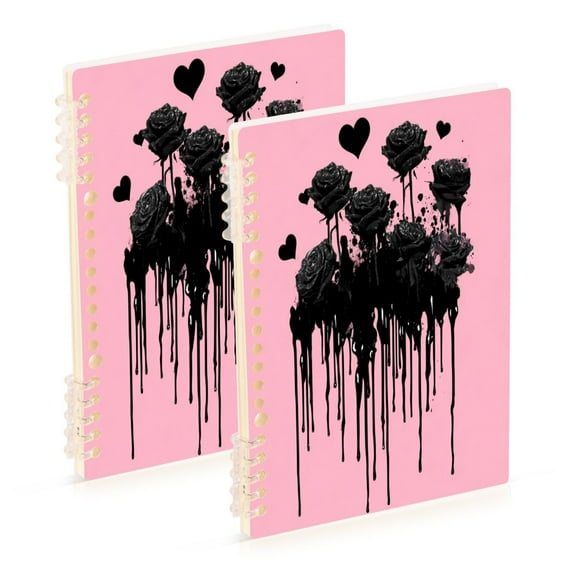 A5 Spiral Notebook 60 Sheets Diary Removable & Adjustable Wire Binding Journey Note 80g Paper Black Roses 2PCS