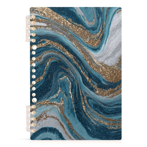 A5 Spiral Notebook 60 Sheets Diary Removable & Adjustable Wire Binding Journey Note 80g Paper Blue and Gold Swirling 1PCS