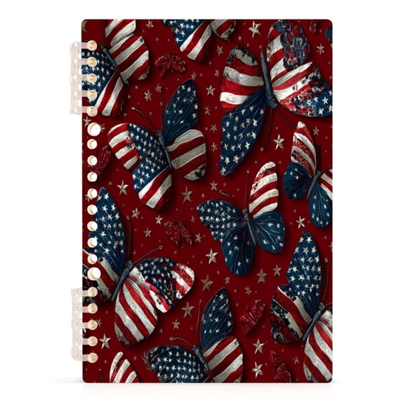 A5 Spiral Notebook 60 Sheets Diary Removable & Adjustable Wire Binding Journey Note 80g Paper Butterfly with National Flag 1PCS