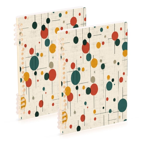 A5 Spiral Notebook 60 Sheets Diary Removable & Adjustable Wire Binding Journey Note 80g Paper Colorful Dots and Lines 2PCS
