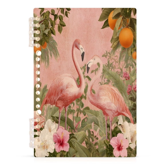 A5 Spiral Notebook 60 Sheets Diary Removable & Adjustable Wire Binding Journey Note 80g Paper Flamingos in Tropical Garden 1PCS