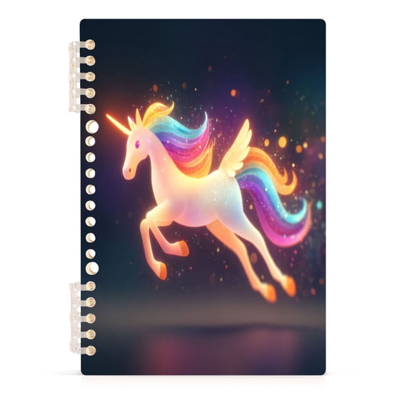 A5 Spiral Notebook 60 Sheets Diary Removable & Adjustable Wire Binding Journey Note 80g Paper Glowing Flying Unicorn 1PCS