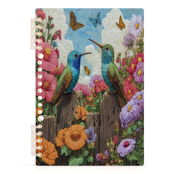 A5 Spiral Notebook 60 Sheets Diary Removable & Adjustable Wire Binding Journey Note 80g Paper Hummingbirds and Flowers 1PCS