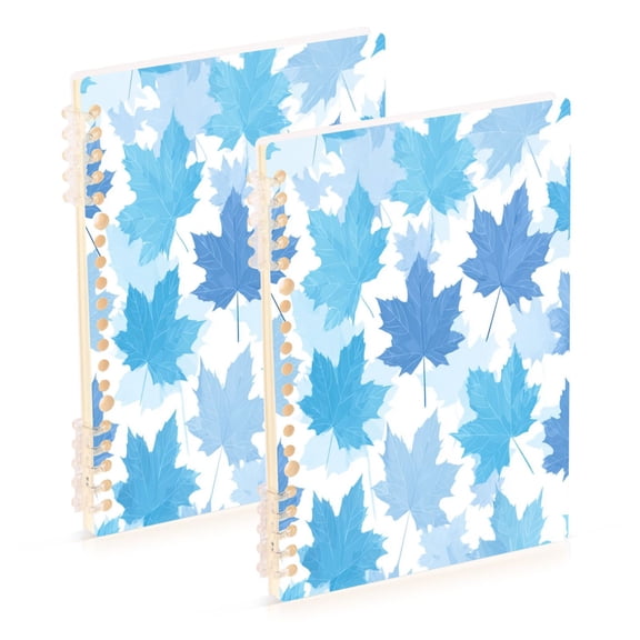 A5 Spiral Notebook 60 Sheets Diary Removable & Adjustable Wire Binding Journey Note 80g Paper Light Blue Maple Leaves 2PCS