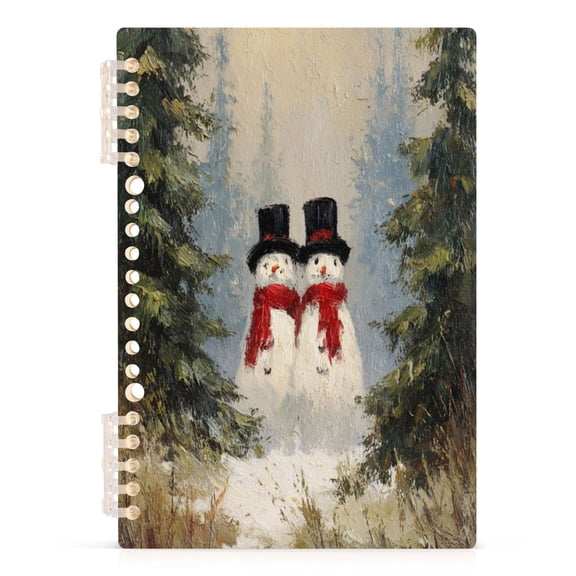 A5 Spiral Notebook 60 Sheets Diary Removable & Adjustable Wire Binding Journey Note 80g Paper Moody Snowman Couple 1PCS