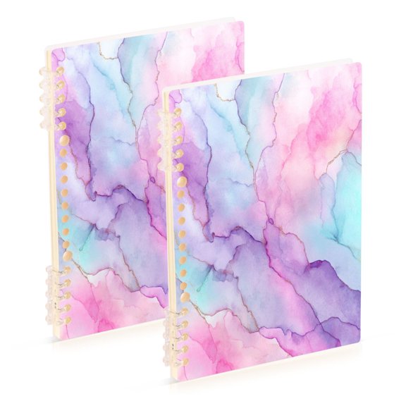 A5 Spiral Notebook 60 Sheets Diary Removable & Adjustable Wire Binding Journey Note 80g Paper Pastel Pink Marble Texture 2PCS