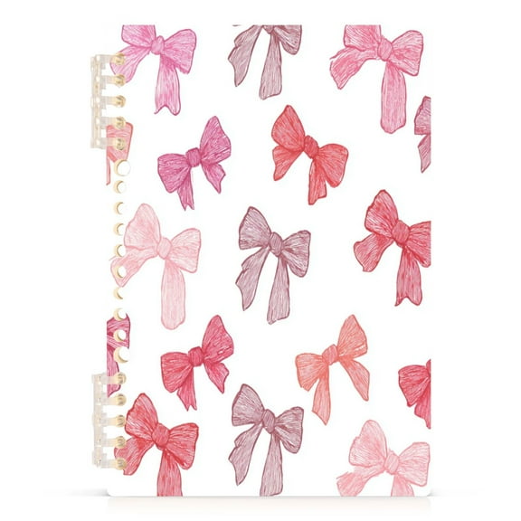 A5 Spiral Notebook 60 Sheets Diary Removable & Adjustable Wire Binding Journey Note 80g Paper Pink Bows Pattern 1PCS
