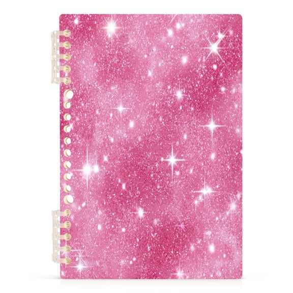 A5 Spiral Notebook 60 Sheets Diary Removable & Adjustable Wire Binding Journey Note 80g Paper Pink Glitter Background 1PCS