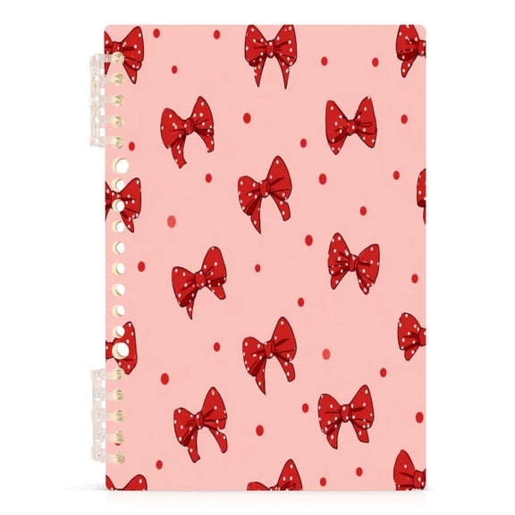 A5 Spiral Notebook 60 Sheets Diary Removable & Adjustable Wire Binding Journey Note 80g Paper Red Bows and Polka Dots 1PCS