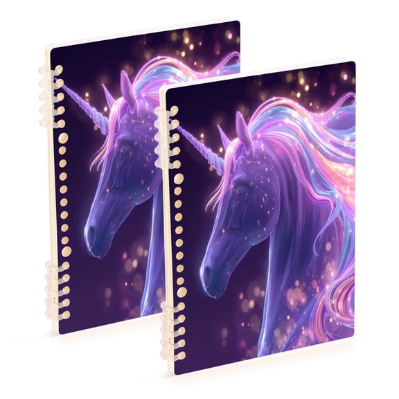 A5 Spiral Notebook 60 Sheets Diary Removable & Adjustable Wire Binding Journey Note 80g Paper Unicorn with Rainbow Mane 2PCS