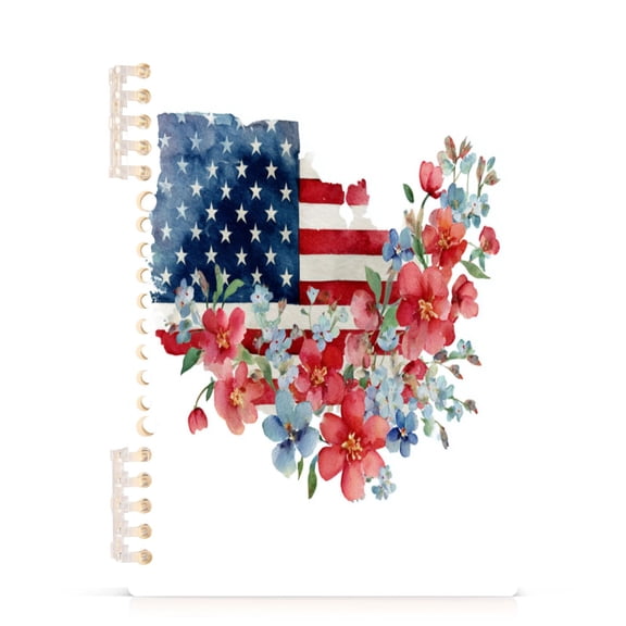 A5 Spiral Notebook 60 Sheets Diary Removable & Adjustable Wire Binding Journey Note 80g Paper Watercolor Flag with Flowers 1PCS