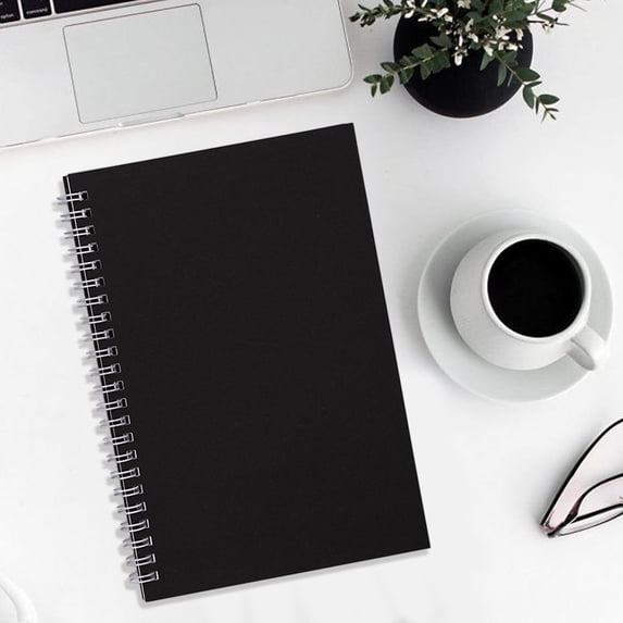 A5 Spiral Notebook, Glossy Card Cover Lined Journal, 120 Pages Writing Notepad, Black, 1 Pack
