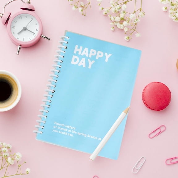 A5 Spiral Notebook - "HAPPY DAY" Journal, 60 Pages Lined Paper Notebook for School, Work, Journaling, Office & Daily Planner, Blue