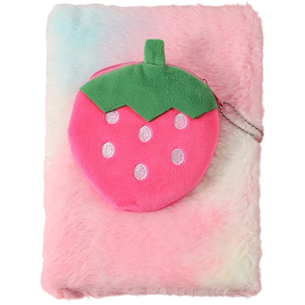 A5 Spiral Notebook Plush Fruit Notebook with Wallet, Funny Cartoon Journal, A5 Memoir Diary Notepad for Work Study Diary