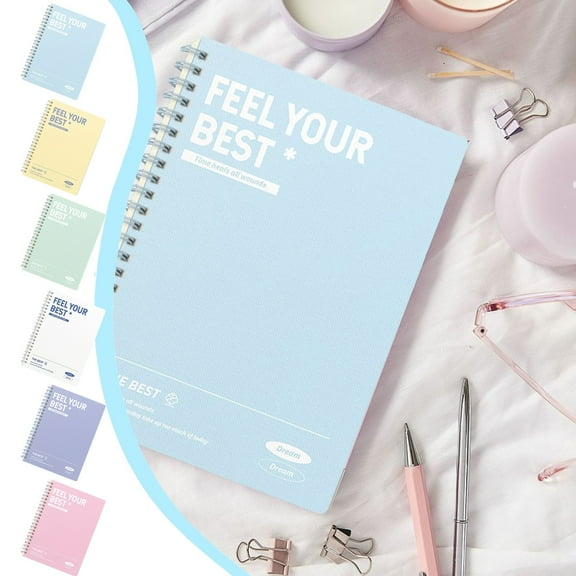 A5 Spiral Notebook Thickened Grid Paper – 9mm Ruled 60 Sheets/120 Pages, Durable Colorful Plastic Cover, Date & Page Header, 7.99x5.5 in, Assorted Colors