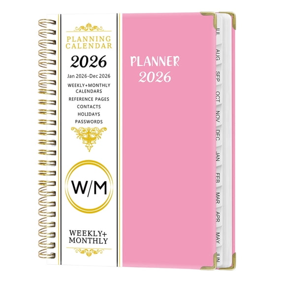 A5 Spiral Planner Notebook, 2026.1-2026.12 Monthly Schedule Book with Dividers, Inner Pockets, for Students or Professionals, Coil Binding