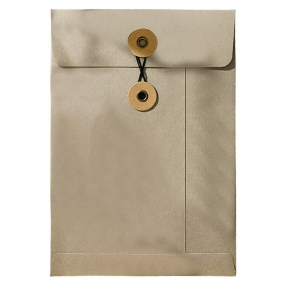 A5 String Tie Envelopes, 9x6.3 Inch Document Jackets, Vintage Aesthetic Paper File Pockets with Button Closure, Half Letter Size Storage, Grey