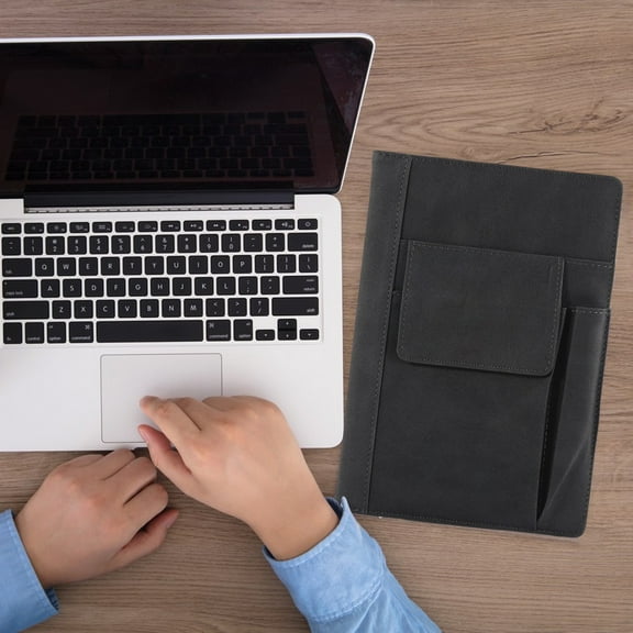 A5 Thick Notebook - Heavy-Duty Notepad with Faux Leather Cover, 80g Beige Paper, No Bleed, 180° Lay Flat, Built-in Bookmark & Cover Pockets, Portable Office Writing Diary