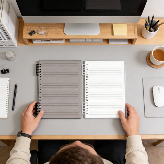 A5 Transparent Notebook with Detachable Rings, 360° Foldable Design, Network & Lined Pages, Durable Soft Cover for Note Taking & Organization, Topliu