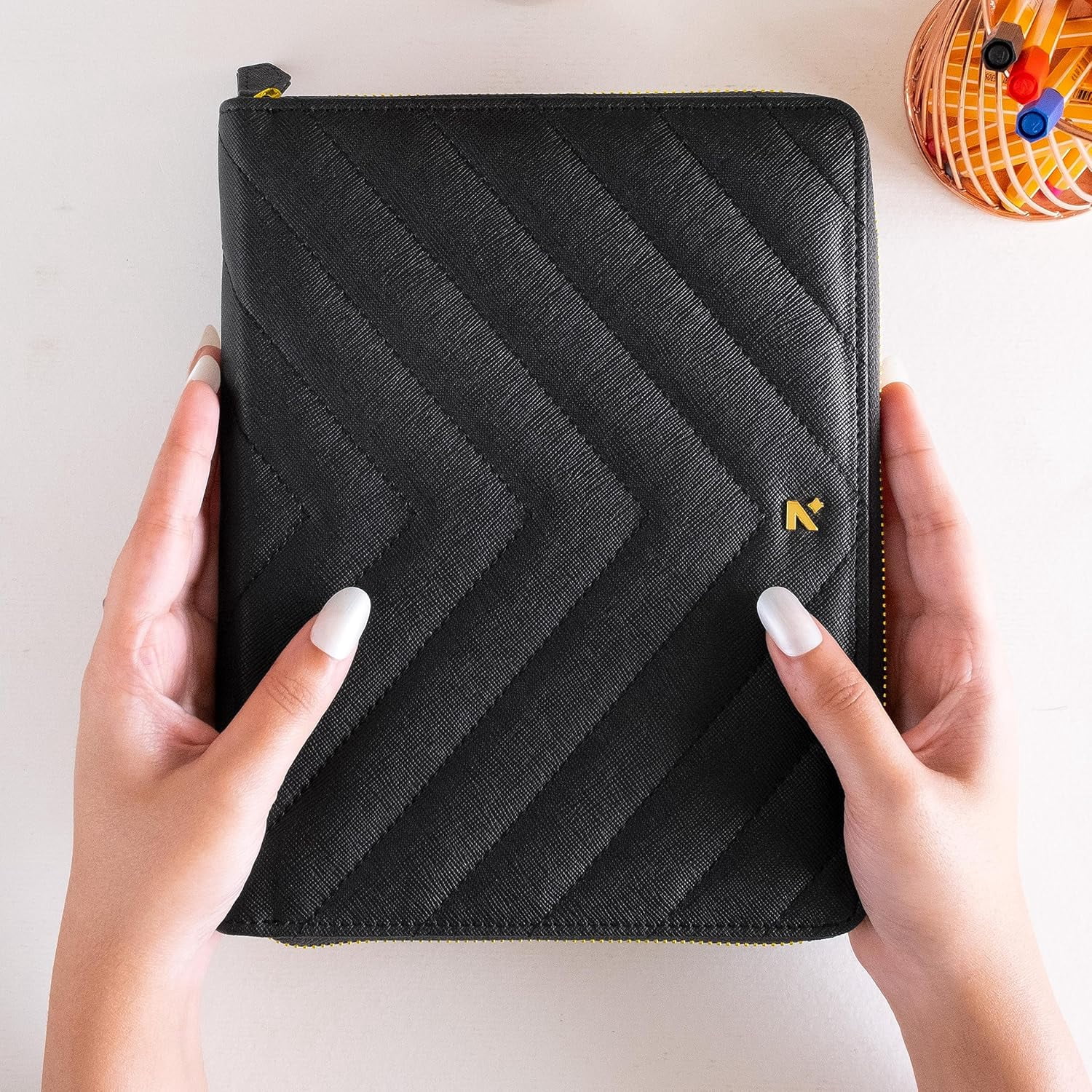 A5 Travel Journal Notebook Organizer with Dot Grid Insert - Vegan Leather Sleeve for Office Diary Planner