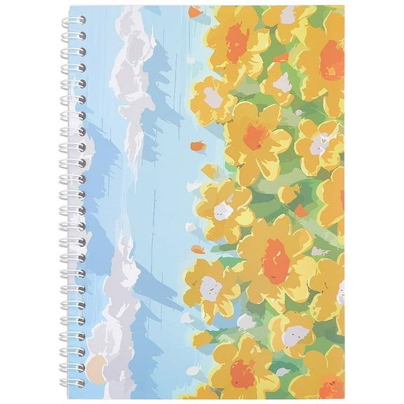 A5 Two Sided Sticker Album Sticker Storage Organizer Book 8.3x6in Large Hand Account Sunflower Blue Sky Blank Loose Spiral Notebook for Women Adult Holder Collection Accessories Supplies Colorful