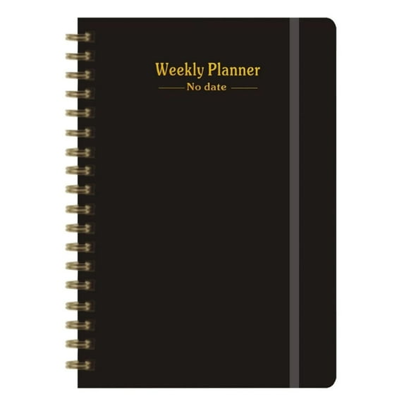A5 Undated Weekly Schedule Planner, Regolden Book To Do List Notebook, Calendars Organizers, Schools Notebooks, Memo Notepads Diary Notebook for Writing Sketching Drawing Office Supplies, 8"X6" Black