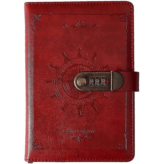 A5 Vintage Lockable Journal With Rudder Design, 120 Sheets Secret Notebook Travel Diary, Pu Leather Writing Notepad With Pen Holdercard Slots, Person