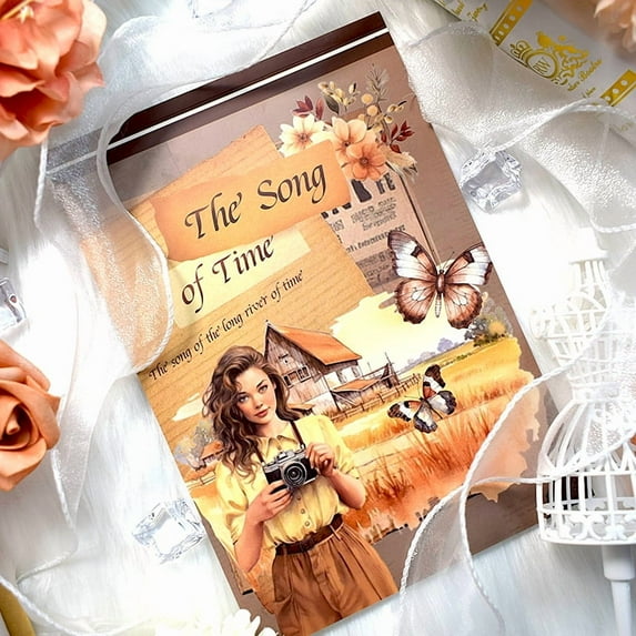 A5 Vintage Scrapbook Sticker Book White Cover 20 Unique Junk Journal Stickers Paper Sheets for Bujo DIY Crafts