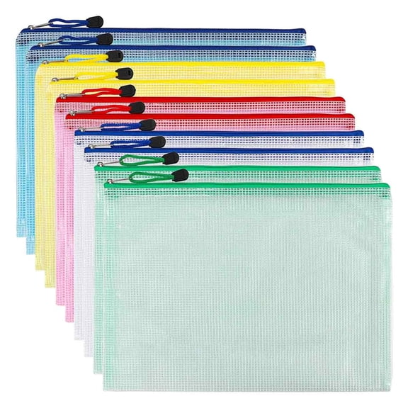 A5 Zip File Bag Mesh Document Plastic Wallet Folders Zipper Plastic Pockets (pack Of 12)