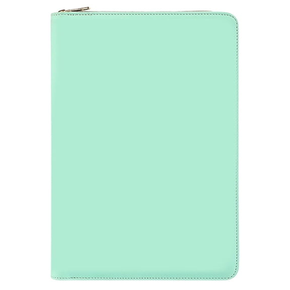A5 Zipper PU Leather Notebook with 200 Lined Pages, Full Zip Closure, Portable Document Organizer, in Light Green