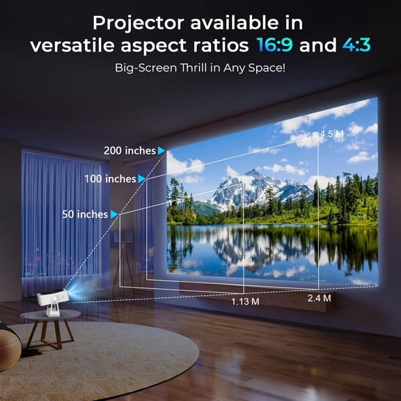 A50 Mini Portable Projector | Native 1080P, 4K UHD Decoding, 360 ANSI Lumens | Dual WiFi 6, BT 5.0, Auto Keystone, 360 Rotation | for Movies, Gaming & Wall-Mounted Use