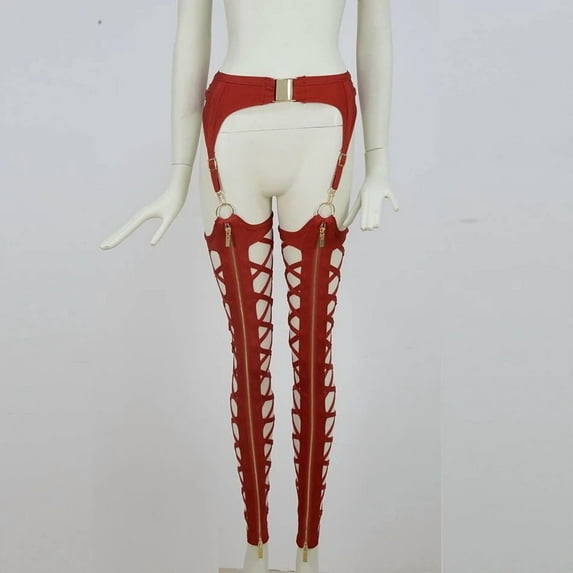 A5311 European And American Sexy Front Zipper Cutout Tight Nightclub Leggings Women's Clothing