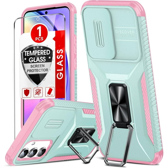 for A54-Samsung Phone Case: Galaxy A54 5G Case for Girl with Screen Protector Slide Camera Cover, Military Protective Cell Phone Cover with Magnetic Ring Kickstand Fundas para Samsung A 54, Mint