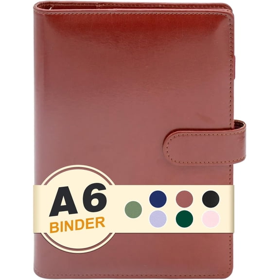 A6/A5 Refillable Binder Cover with 6 Rings, Brown | Mini Photocard Binder for A6 Filler Paper, Loose Leaf Personal Planner with Magnetic Buckle Closure