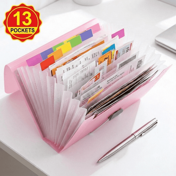A6 Accordion File Folder for Bills Receipts and Coupons - Mini Expanding Organizer with 13 Slots - Polypropylene Document Storage for Home Office Travel or School