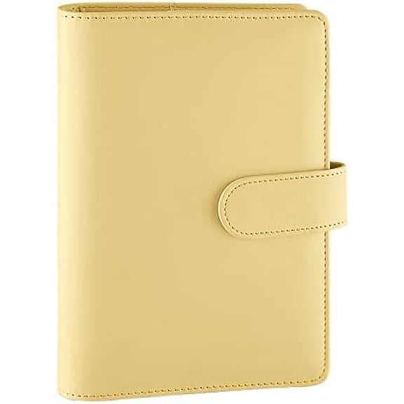A6 Binder 6 Ring Refillable Notebook Planner Cover for A6 Refill Paper, PU Leather Loose Leaf Personal Budget Planner Money Organizer Binder with Magnetic Buckle Closure, Yellow