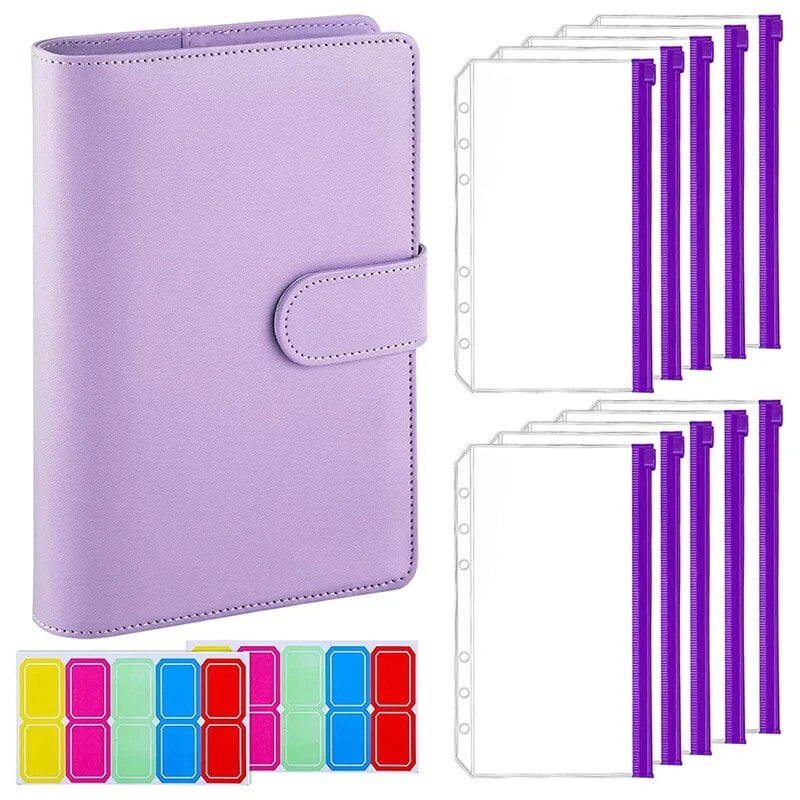 XiowDow Purple A6 Binder Cover - 6 Ring, PVC, Snap Closure, For Refill Paper, Budget, Cash Envelopes