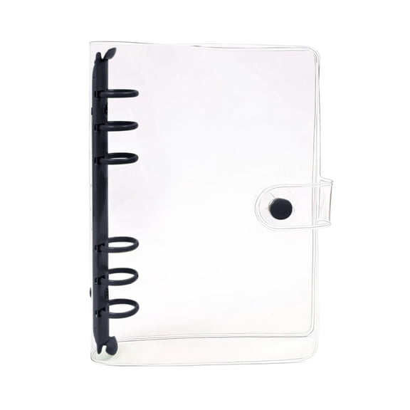 A6 Black Glitter Notebook with Clear Binder Cover – 3-Hole Photo Album and Card Organizer, Portable Journal for Notes and Crafts