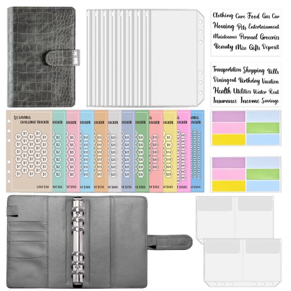 A6 Budget Planner Binder – Zipper Cash Envelopes, Expense Sheets & Labels for Personal Finance