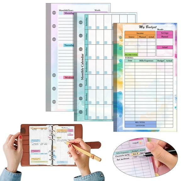 A6 Budget Planner Inserts 6-Hole 82 Sheets Weekly Monthly, Bill Expense Tracker Ring Binder Refill Money Organizer, Personal Small Business Compact Budgeting Sheets for Home Personal Finance