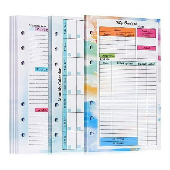 A6 Budget Planner Refill 82 Sheets Monthly Weekly Planner Notepad 6 Hole for A6 Binder Cover Save A
